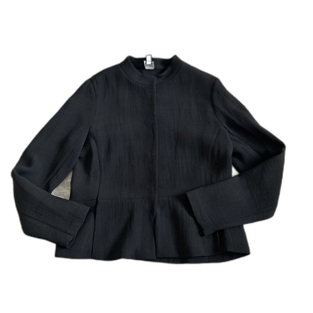 Eileen Fisher Blazer Jacket Womens Small Rayon Silk Textured Hook & Eye Black